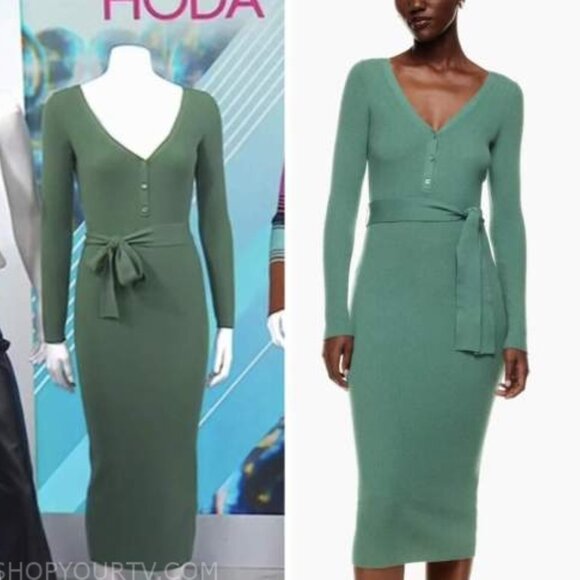 The Group Babaton Olive Green Ribbed Knit Midi Dress with Belted Waist Sz XXS - Picture 1 of 9